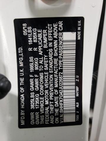 SHHFK7G42JU226872 - 2018 HONDA CIVIC SPORT 白色 照片 13