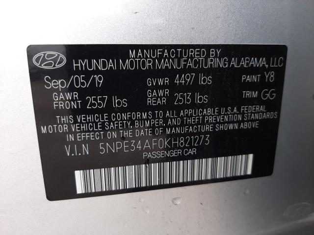 5NPE34AF0KH821273 - 2019 HYUNDAI SONATA LIMITED SILVER photo 13