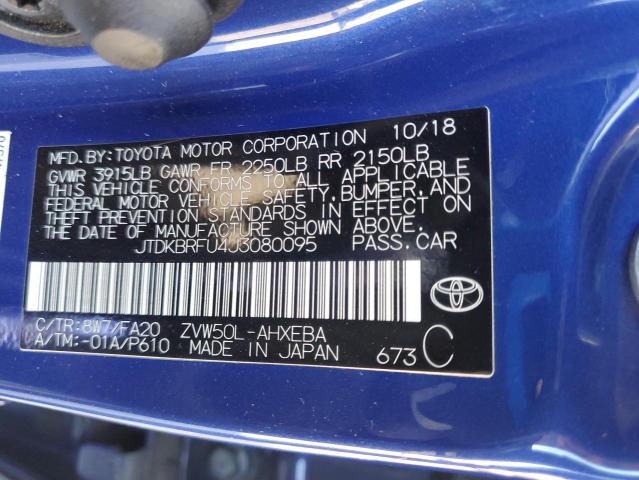 JTDKBRFU4J3080095 - 2018 TOYOTA PRIUS Niebieski zdjęcie 12