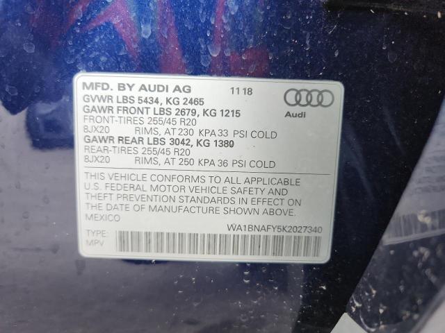 WA1BNAFY5K2027340 - 2019 AUDI Q5 PREMIUM PLUS BLUE photo 14
