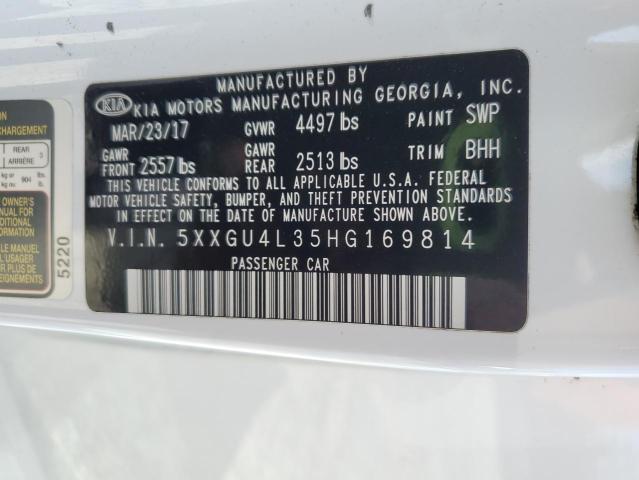 5XXGU4L35HG169814 - 2017 KIA OPTIMA EX WHITE photo 12