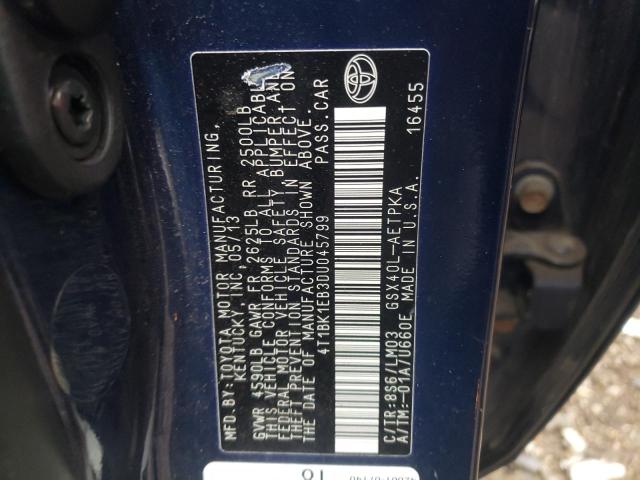4T1BK1EB3DU045799 - 2013 TOYOTA AVALON BASE 蓝色 照片 12