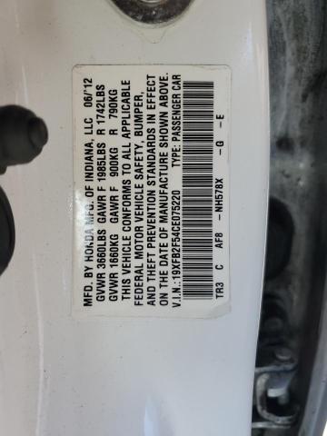 19XFB2F54CE075220 - 2012 HONDA CIVIC LX WHITE photo 12