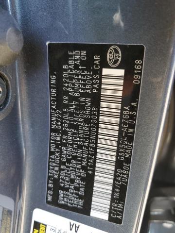 4T1AZ1FB5NU079038 - 2022 TOYOTA AVALON XLE ლურჯი ფოტო 12