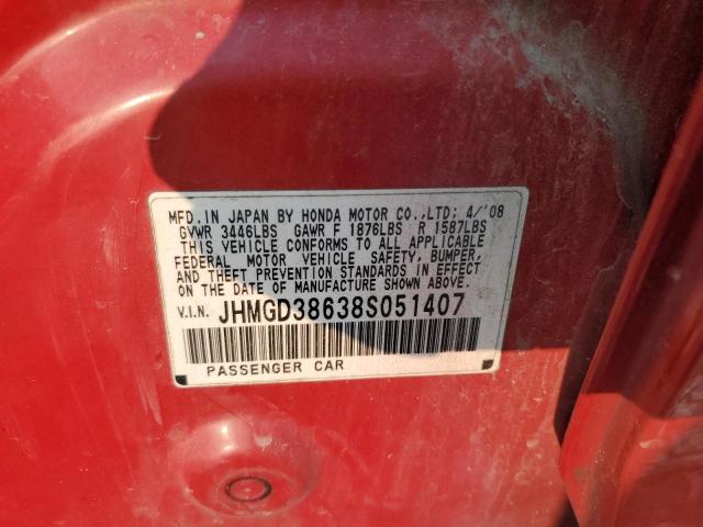 JHMGD38638S051407 - 2008 HONDA FIT SPORT RED photo 13