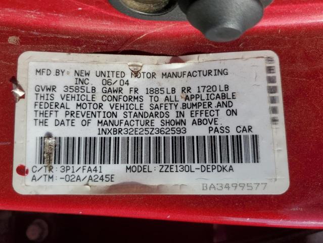 1NXBR32E25Z362593 - 2005 TOYOTA COROLLA CE წითელი ფოტო 12