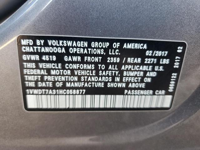 1VWDT7A31HC058877 - 2017 VOLKSWAGEN PASSAT R-LINE CHARCOAL photo 12