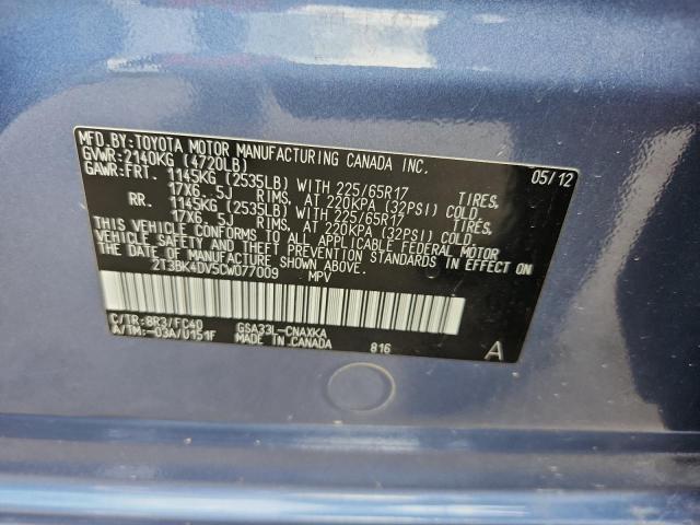 2T3BK4DV5CW077009 - 2012 TOYOTA RAV4 BLUE photo 13