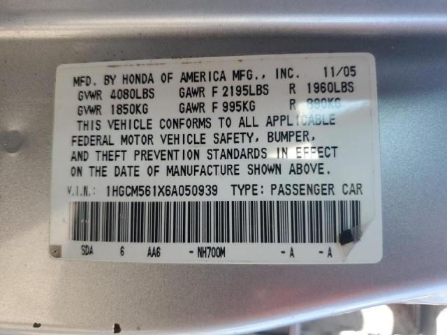 1HGCM561X6A050939 - 2006 HONDA ACCORD VALUE SILVER photo 12