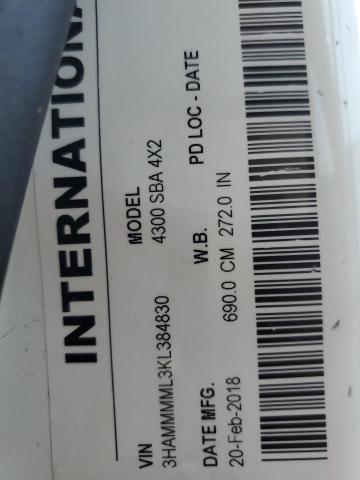 3HAMMMML3KL384830 - 2019 INTERNATIONAL 4000 4300 Blanc photo 9