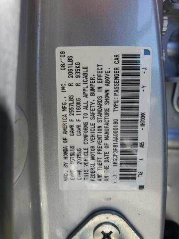 1HGCP3F81AA000190 - 2010 HONDA ACCORD EXL SILVER photo 12