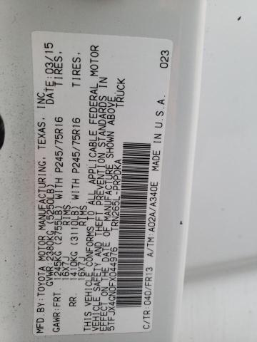 5TFJX4GN0FX044976 - 2015 TOYOTA TACOMA DOUBLE CAB PRERUNNER WHITE photo 13