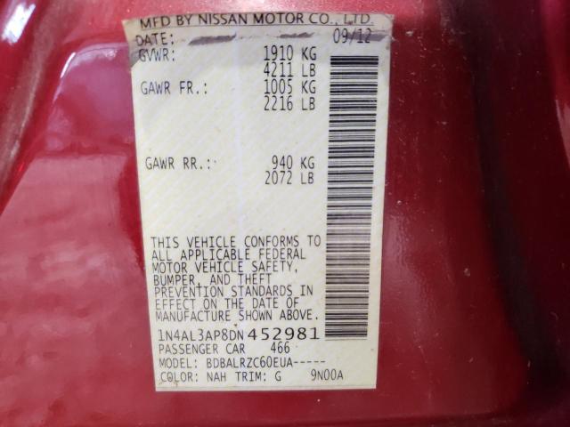 1N4AL3AP8DN452981 - 2013 NISSAN ALTIMA 2.5 RED photo 13