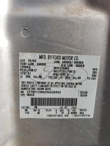 1FTRF12W65NA36945 - 2005 FORD F150 Plata foto 12