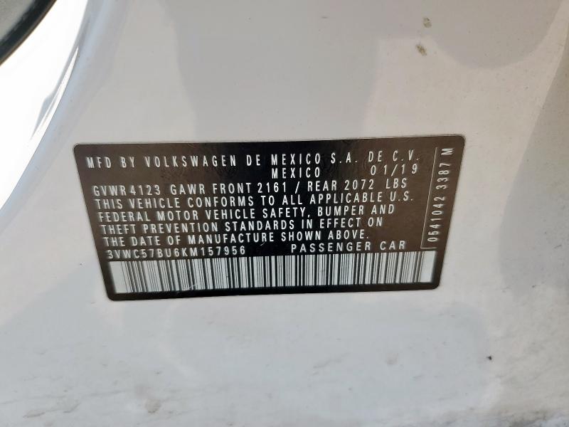 3VWC57BU6KM157956 - 2019 VOLKSWAGEN JETTA S WHITE photo 12