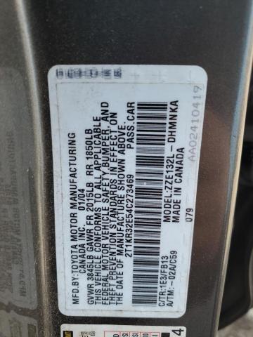 2T1KR32E54C273469 - 2004 TOYOTA COROLLA MA XR GRAY photo 12