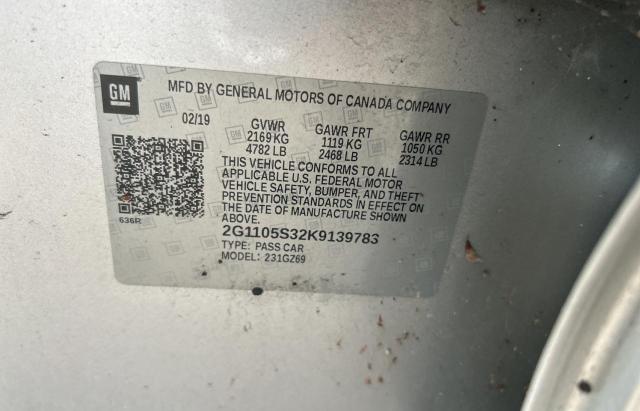 2G1105S32K9139783 - 2019 CHEVROLET IMPALA PREMIER Серебристый фото 10