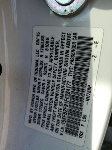 19XFB2F91FE284177 - 2015 HONDA CIVIC EXL WHITE photo 12