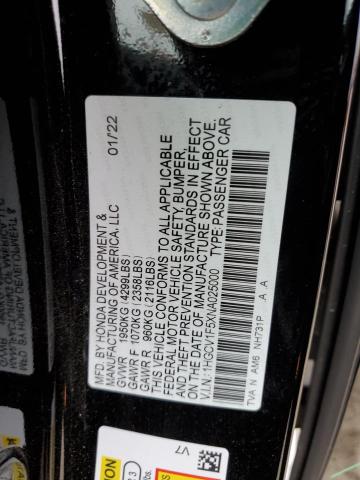 1HGCV1F5XNA025000 - 2022 HONDA ACCORD EXL BLACK photo 12