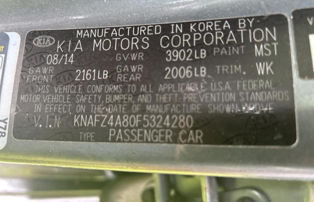 KNAFZ4A80F5324280 - 2015 KIA FORTE EX GRAY photo 10