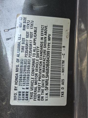 5FNRL5H68DB084399 - 2013 HONDA ODYSSEY EXL Темно-сірий фото 13