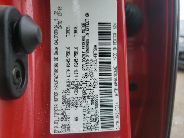 3TMAZ5CN9KM088898 - 2019 TOYOTA TACOMA DOUBLE CAB 红色 照片 12