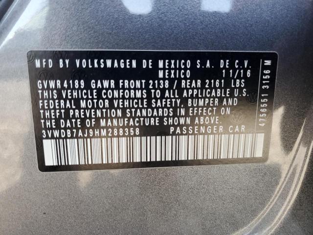 3VWDB7AJ9HM288358 - 2017 VOLKSWAGEN JETTA SE GRAY photo 12