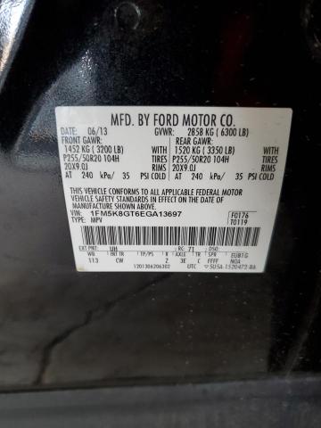 1FM5K8GT6EGA13697 - 2014 FORD EXPLORER SPORT BLACK photo 13