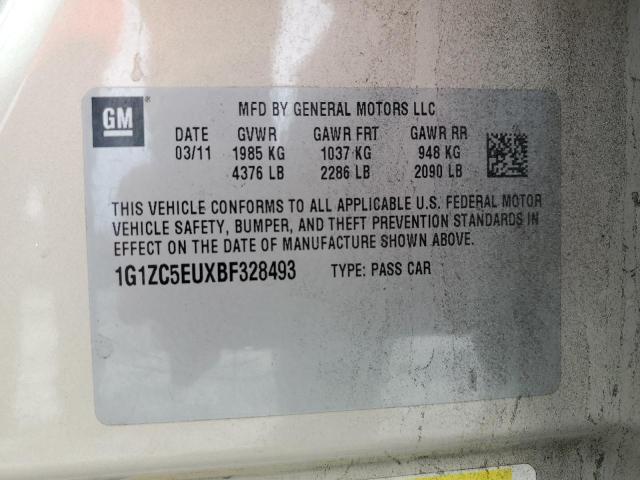 1G1ZC5EUXBF328493 - 2011 CHEVROLET MALIBU 1LT 金色 照片 12