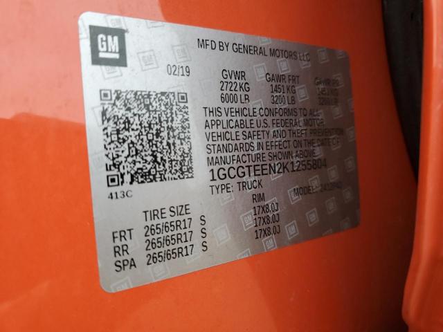 1GCGTEEN2K1255804 - 2019 CHEVROLET COLORADO ZR2 ORANGE photo 12