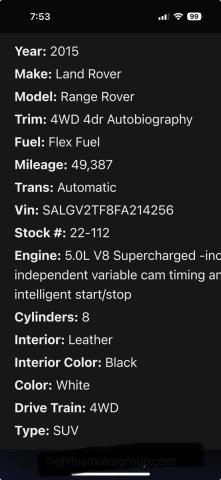 SALGV2TF8FA214XXX - 2015 LAND ROVER RANGE ROVE AUTOBIOGRAPHY WHITE photo 10