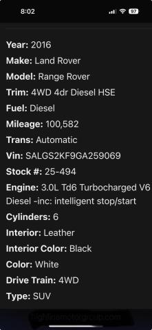 SALGS2KF9GA259XXX - 2016 LAND ROVER RANGE ROVE HSE WHITE photo 10