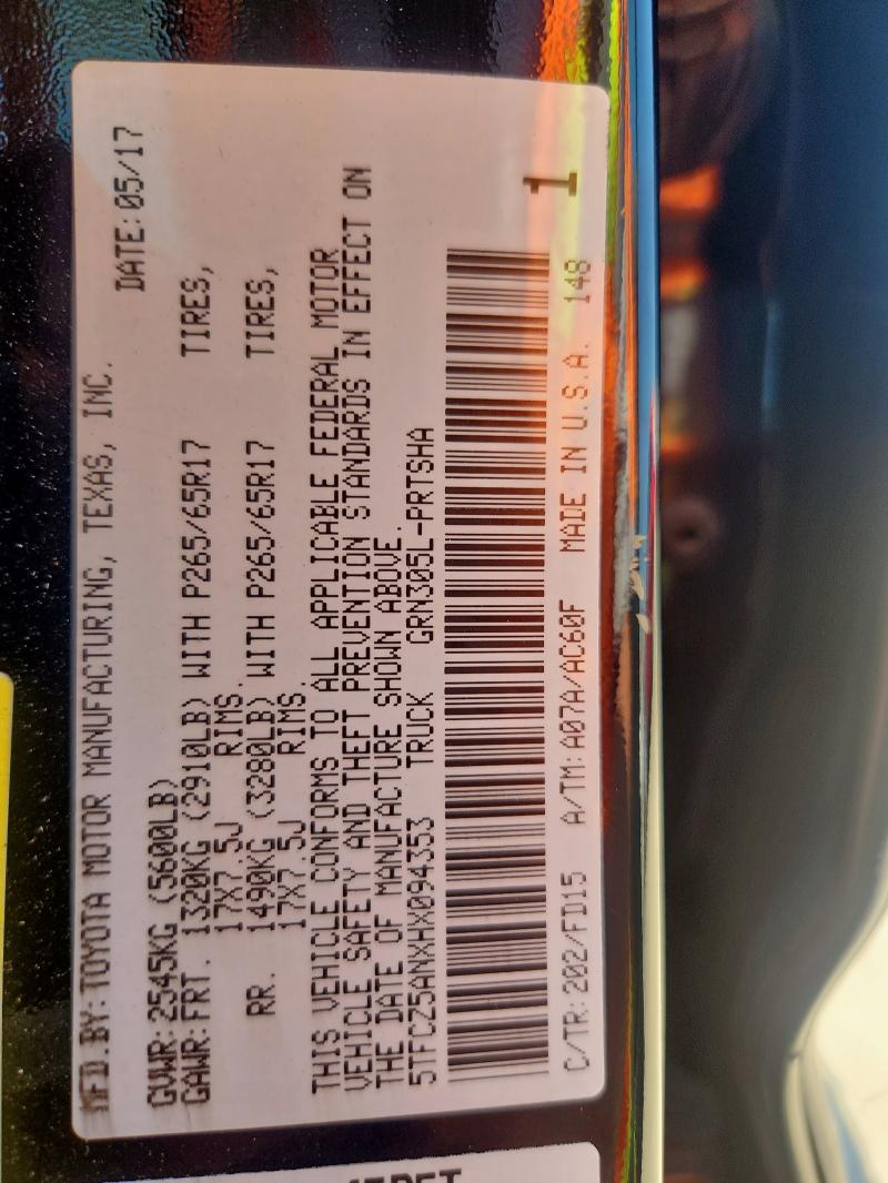 5TFCZ5ANXHX094353 - 2017 TOYOTA TACOMA DOUBLE CAB BLACK photo 13