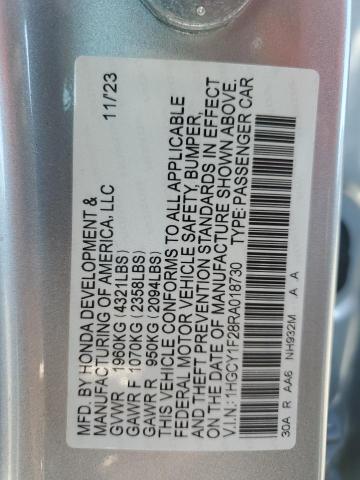 1HGCY1F28RA018730 - 2024 HONDA ACCORD LX فضي صورة 12