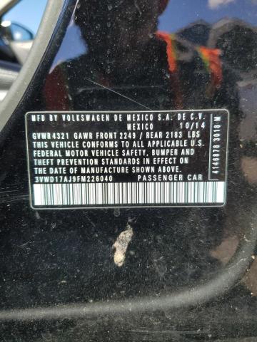 3VWD17AJ9FM226040 - 2015 VOLKSWAGEN JETTA SE შავი ფოტო 12