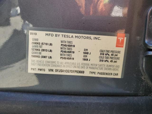 5YJSA1CG7DFP03669 - 2013 TESLA MODEL S Մոխրագույն լուսանկար 12