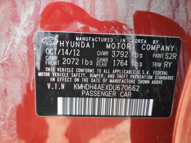 KMHDH4AEXDU670662 - 2013 HYUNDAI ELANTRA GLS RED photo 13