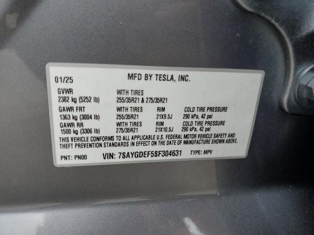 7SAYGDEF5SF304631 - 2025 TESLA MODEL Y SILVER photo 13