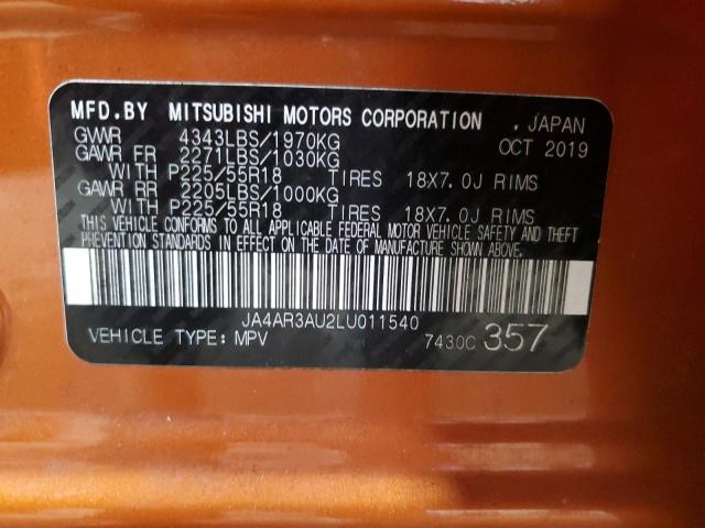 JA4AR3AU2LU011540 - 2020 MITSUBISHI OUTLANDER ES Narıncı foto 12