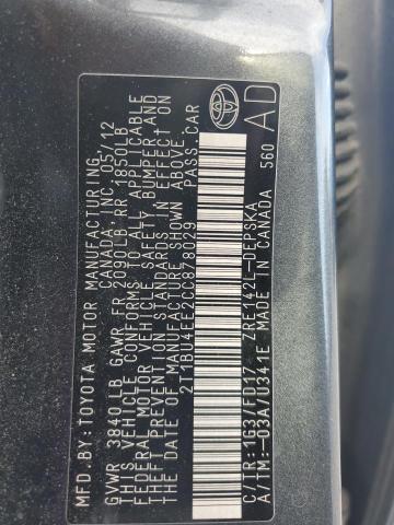 2T1BU4EE2CC878029 - 2012 TOYOTA COROLLA BASE Gri fotoğraf 12