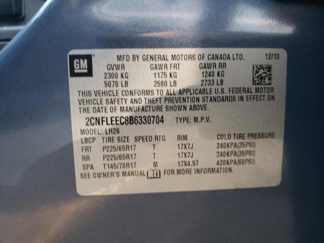 2CNFLEEC8B6330704 - 2011 CHEVROLET EQUINOX LT BLUE photo 12