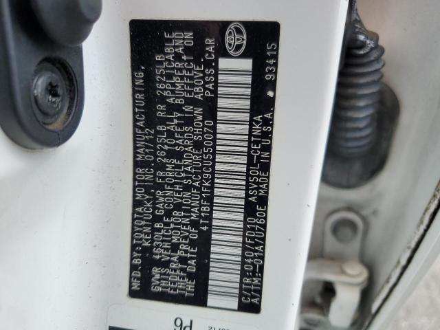 4T1BF1FK9CU550070 - 2012 TOYOTA CAMRY BASE WHITE photo 12