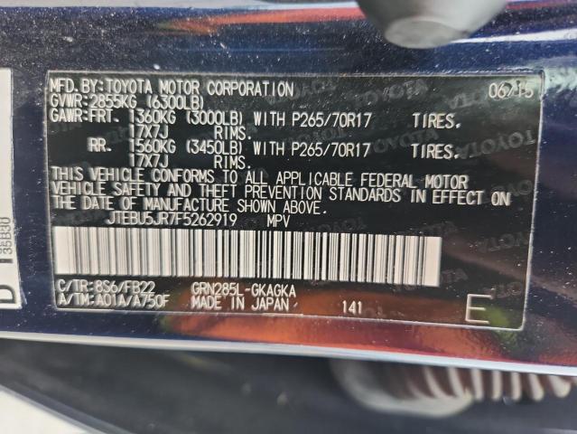 JTEBU5JR7F5262919 - 2015 TOYOTA 4RUNNER SR5/SR5 PREMIUM Blau Foto 13