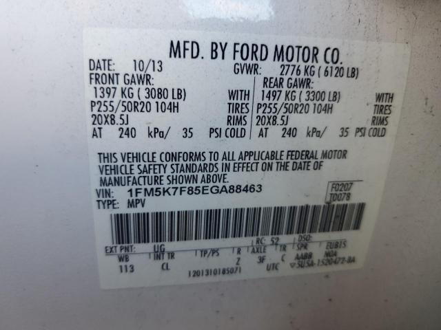 1FM5K7F85EGA88463 - 2014 FORD EXPLORER LIMITED WHITE photo 13