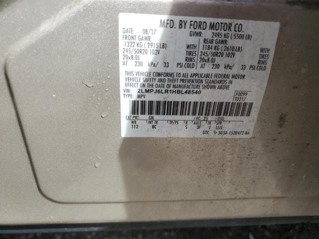 2LMPJ6LR1HBL48540 - 2017 LINCOLN MKX RESERVE Ոսկեգույն լուսանկար 13