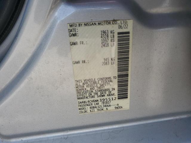 1N4BL4CV6NN395512 - 2022 NISSAN ALTIMA SR 银色 照片 12