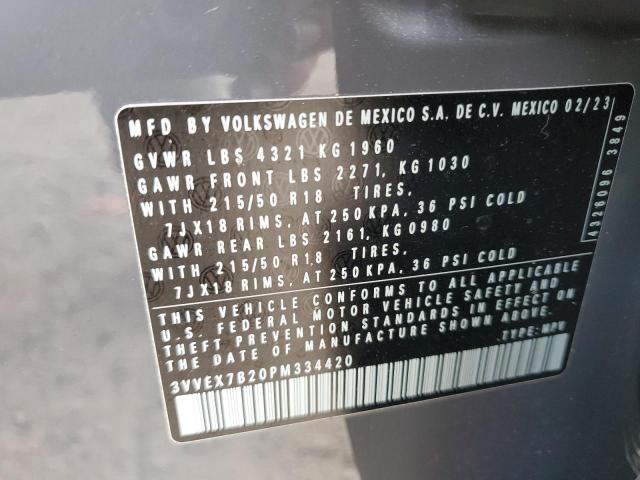 3VVEX7B20PM334420 - 2023 VOLKSWAGEN TAOS SE CHARCOAL photo 14