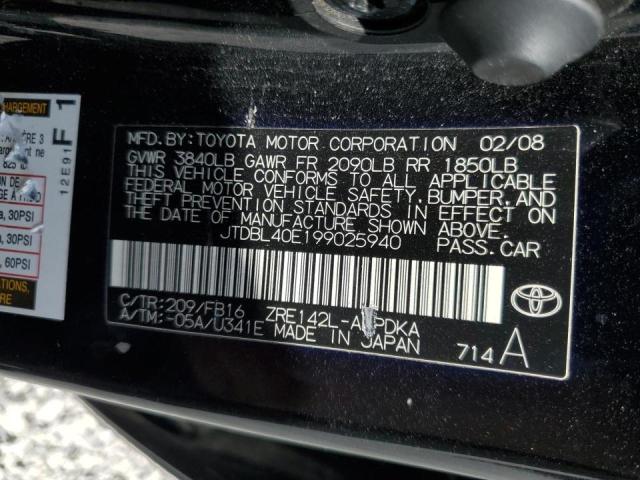 JTDBL40E199025940 - 2009 TOYOTA COROLLA BASE 黑色 照片 12
