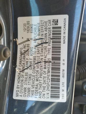 2HGFC2F67MH530025 - 2021 HONDA CIVIC LX CHARCOAL photo 12