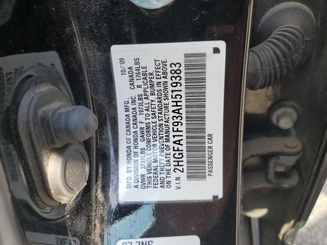 2HGFA1F93AH519383 - 2010 HONDA CIVIC EXL BLACK photo 12